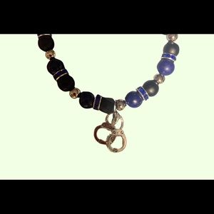 Law enforcement flexible adjustable blue and black beaded wire bracelet